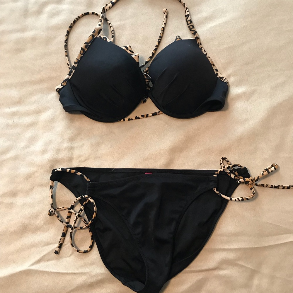 VS black with leopard accent Bikini